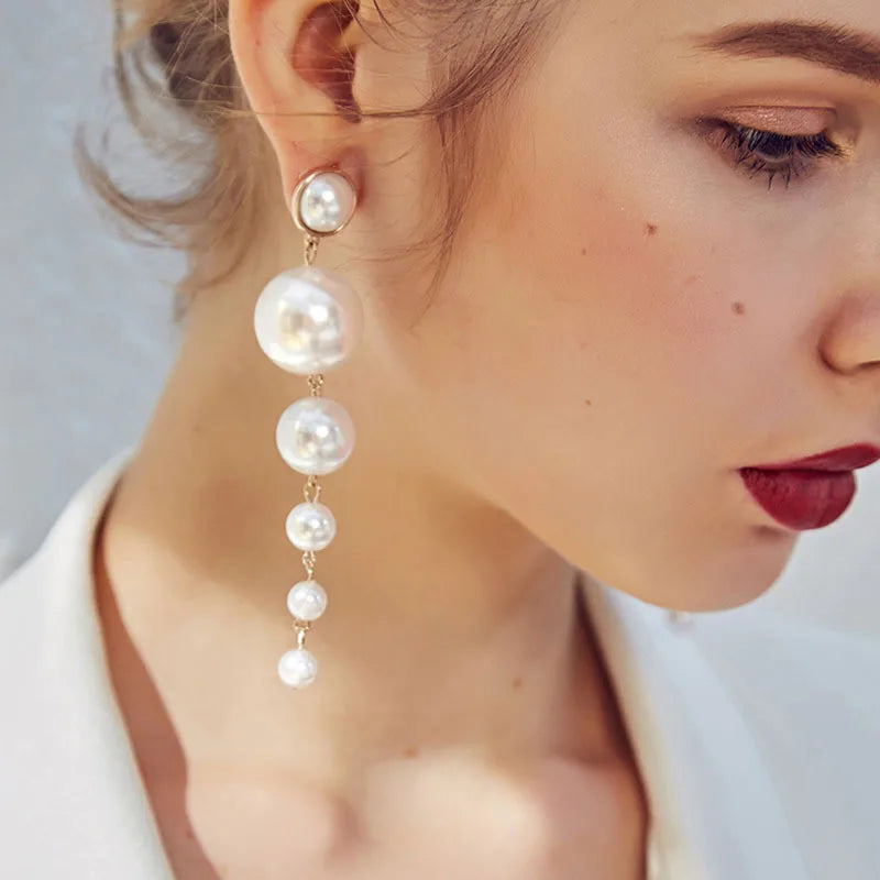 Double Pearl Dangle Earrings