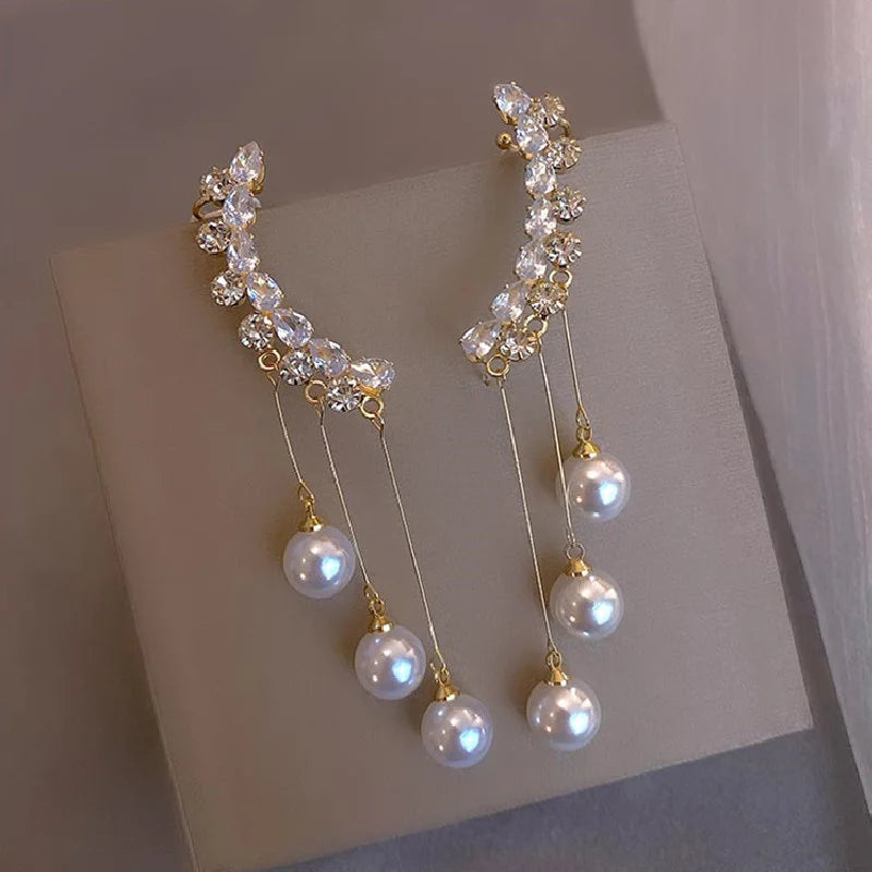 Double Pearl Dangle Earrings