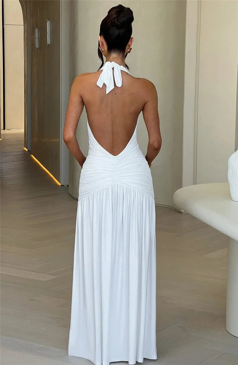 Halter Deep V Neck Backless Dress