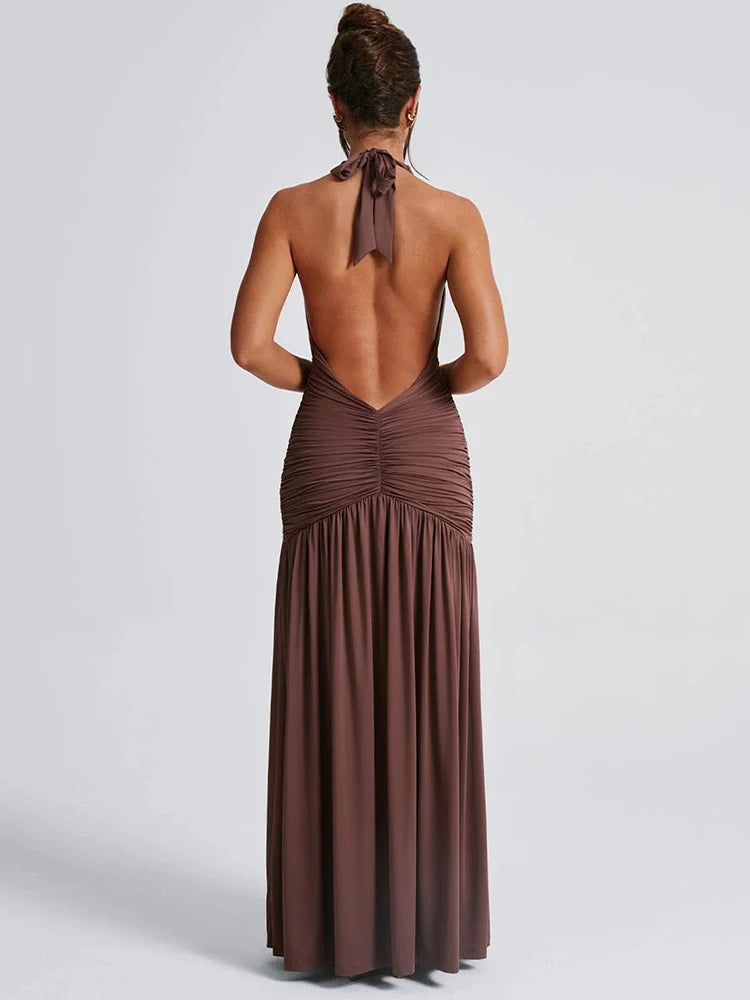 Halter Deep V Neck Backless Dress