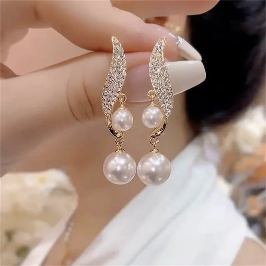 Double Pearl Dangle Earrings