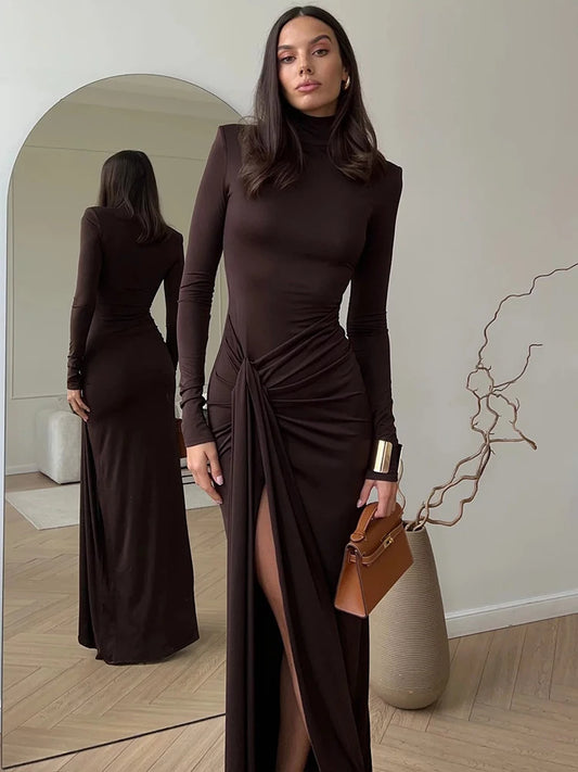 Turtleneck Thigh High Split Dress